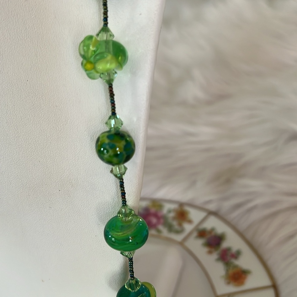 Glass Bead and Sterling Necklace - Picture 5 of 10